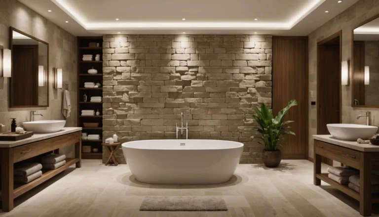 salle de bain en bois et pierre